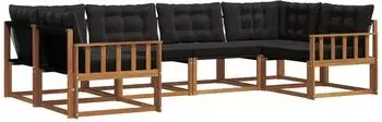 vidaXL Outdoor-Sofagarnitur mit Kissen, 6-tlg., natur/schwarz (3369791)