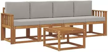 vidaXL Outdoor-Sofagarnitur 5-tlg., natur und hellgrau (3365969)