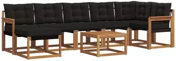 vidaXL Outdoor-Sofagarnitur 8-tlg. mit Kissen, natur/schwarz (3368899)
