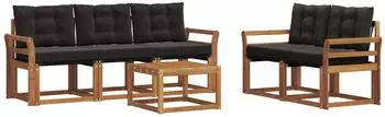 vidaXL Outdoor-Sofagarnitur mit Kissen 6-tlg., natur und schwarz (3368403)