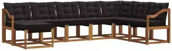 vidaXL Outdoor-Sofagarnitur 8-tlg. mit Kissen, natur/schwarz (3368963)