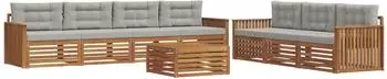 vidaXL Outdoor-Sofagarnitur 8-tlg. mit Kissen, natur und hellgrau (3373136)