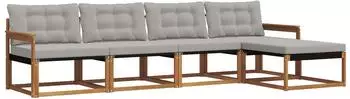 vidaXL Outdoor-Sofagarnitur mit Kissen, 5-tlg., natur und hellgrau (3369354)