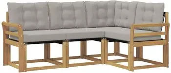 vidaXL Outdoor-Sofagarnitur mit Kissen 4-tlg., wei&szlig; und hellgrau (3389429)