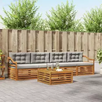 vidaXL Outdoor-Sofagarnitur mit Kissen, 5-tlg., natur und hellgrau (3372996)