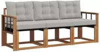 vidaXL Outdoor-Sofagarnitur 3 stk. Nat&uuml;rlich und Hellgrau
