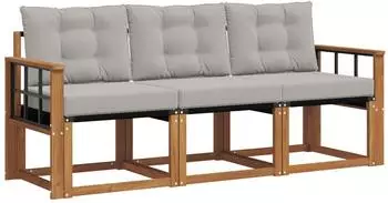 vidaXL Outdoor-Sofagarnitur mit Kissen 3-tlg., natur und hellgrau (3368358)
