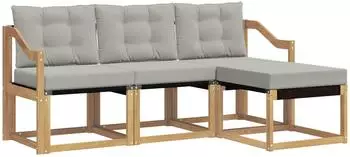 vidaXL Outdoor-Sofagarnitur 4-tlg. mit Kissen, wei&szlig;/hellgrau (3389365)