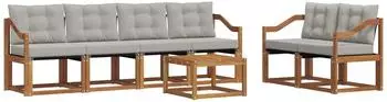 vidaXL Outdoor-Sofagarnitur 7-tlg., natur und hellgrau (3368434)