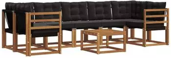 vidaXL Outdoor-Sofagarnitur mit Kissen 8-tlg., natur und schwarz (3368487)