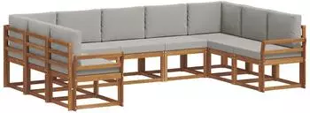 vidaXL Outdoor-Sofagarnitur mit Kissen 9-tlg., natur und hellgrau (3366984)