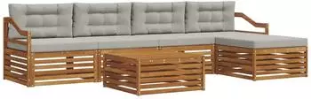 vidaXL Outdoor-Sofagarnitur 6-tlg. mit Kissen, natur und hellgrau (3373356)