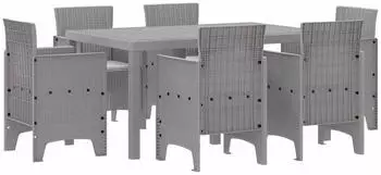 vidaXL Garten-Essgruppe 7-teilig, hellgrau, Polyrattan