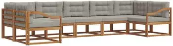 vidaXL Outdoor-Sofagarnitur 7-tlg. mit Kissen, natur und hellgrau (3368119)