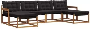 vidaXL Outdoor-Sofagarnitur mit Kissen 6-tlg., natur und schwarz (3369715)