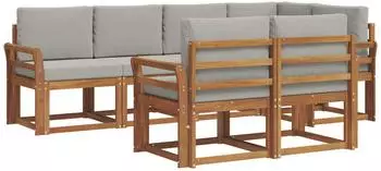 vidaXL Outdoor-Sofagarnitur mit Kissen, 7-tlg., natur und hellgrau (3366534)