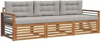 vidaXL Outdoor-Sofagarnitur mit Kissen, 3-tlg., natur und hellgrau (3372951)
