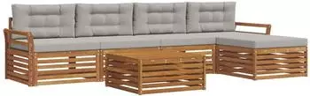 vidaXL Outdoor-Sofagarnitur mit Kissen, 6-tlg., natur und hellgrau (3373341)