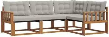 vidaXL Outdoor-Sofagarnitur mit Kissen 4-tlg., natur und hellgrau (3369406)