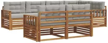 vidaXL Outdoor-Sofagarnitur 7-tlg. mit Kissen, natur und hellgrau (3373611)