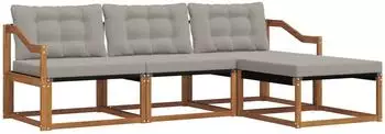 vidaXL Outdoor-Sofagarnitur mit Kissen, 4-tlg., natur und hellgrau (3369346)
