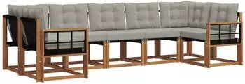 vidaXL Outdoor-Sofagarnitur 7-tlg. mit Kissen, natur und hellgrau (3369030)