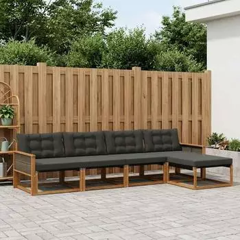 vidaXL Outdoor-Sofagarnitur mit Kissen, 5-tlg., natur und schwarz (3381356)