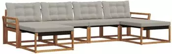 vidaXL Outdoor-Sofagarnitur mit Kissen, 6-tlg., natur und hellgrau (3369722)