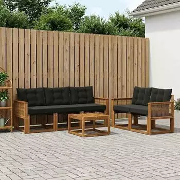 vidaXL Outdoor-Sofagarnitur mit Kissen, 6-tlg., natur/schwarz (3381780)