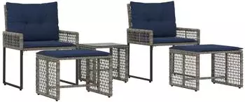 vidaXL Gartenm&ouml;bel-Set mit Kissen, 5-tlg., grau und marineblau (42025172)