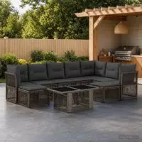 vidaXL Gartensofa-set 10 stk. Grau Poly-Rattan