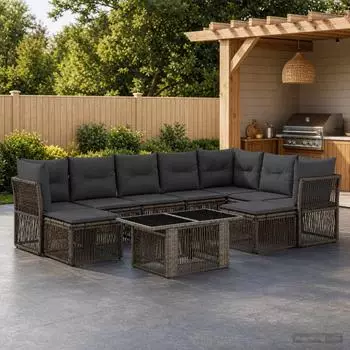 vidaXL Gartenlounge-Set Poly-Rattan grau, 10-tlg. (3436574)