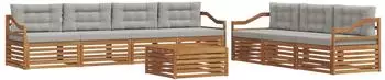 vidaXL Outdoor-Sofagarnitur 8-tlg. mit Kissen, natur und hellgrau (3373156)