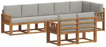 vidaXL Outdoor-Sofagarnitur mit Kissen, 8-tlg., natur und hellgrau (3366564)