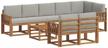 vidaXL Outdoor-Sofagarnitur mit Kissen, 9-tlg., natur und hellgrau (3366599)