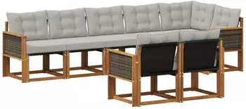 vidaXL Outdoor-Sofagarnitur 8-tlg. natur und hellgrau (3382027)
