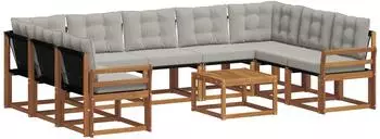 vidaXL Outdoor-Sofagarnitur 10-tlg., natur und hellgrau (3369074)
