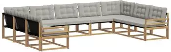 vidaXL Outdoor-Sofagarnitur mit Kissen, 9-tlg., wei&szlig; und hellgrau (3389069)