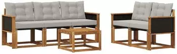 vidaXL Outdoor-Sofagarnitur 6-tlg. natur und hellgrau (3381767)