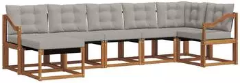 vidaXL Outdoor-Sofagarnitur mit Kissen, 7-tlg., natur/hellgrau (3368890)
