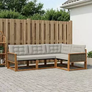 vidaXL Outdoor-Sofagarnitur 4-tlg. natur und hellgrau (3381387)