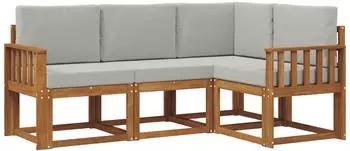 vidaXL Outdoor-Sofagarnitur mit Kissen, 4-tlg., natur und hellgrau (3366319)