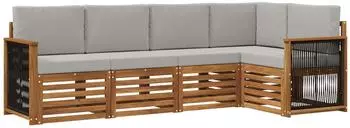 vidaXL Garten-Lounge-Set 4-tlg., natur und hellgrau