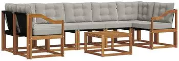 vidaXL Outdoor-Sofagarnitur mit Kissen, 8-tlg., natur/hellgrau (3368506)