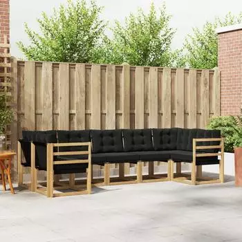 vidaXL Outdoor-Sofagarnitur mit Kissen, 7-tlg., wei&szlig; und schwarz (3389826)
