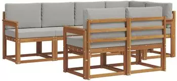 vidaXL Outdoor-Sofagarnitur mit Kissen, 7-tlg., natur und hellgrau (3366524)