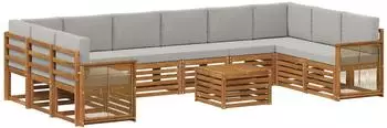 vidaXL Outdoor-Sofagarnitur mit Kissen, 8-tlg., natur und hellgrau (3384927)