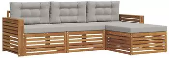 vidaXL Outdoor-Sofagarnitur mit Kissen, 4-tlg., natur und hellgrau (3373266)