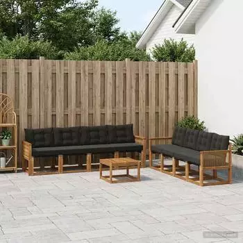 vidaXL Outdoor-Sofagarnitur mit Kissen, 9-tlg., natur und schwarz (3381860)