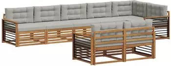 vidaXL Outdoor-Sofagarnitur mit Kissen 8-tlg., natur und hellgrau (3373671)